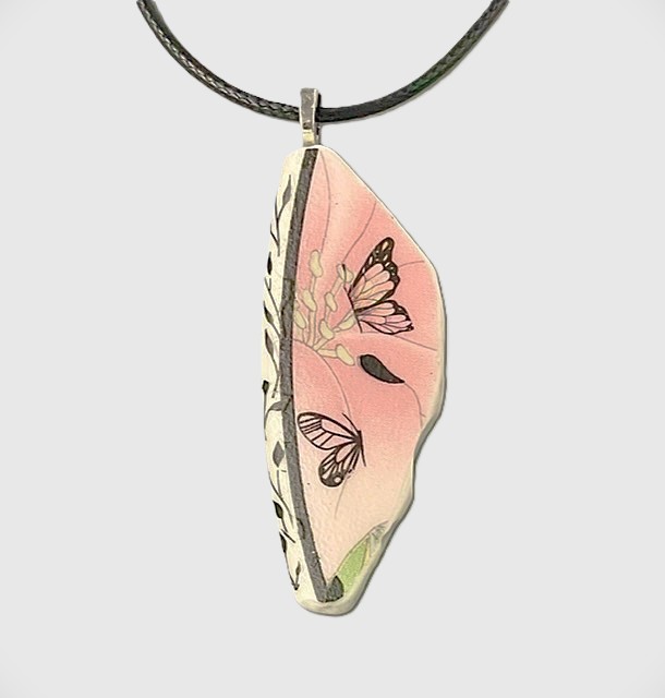 Pink Flower Butterfly Necklace